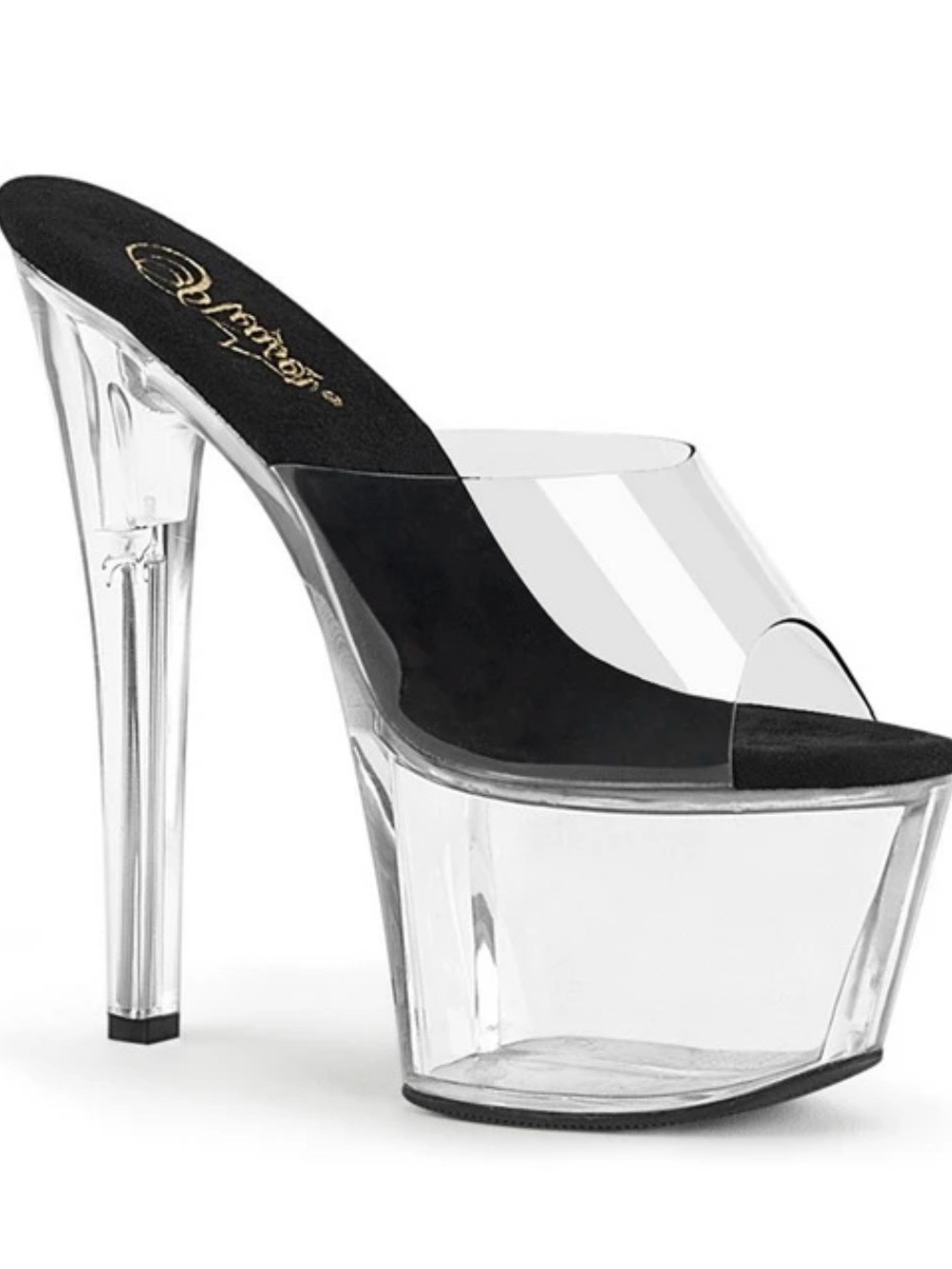 She’s my cherry 🍒 pie! Lapdance Clear Platform Mule Sandal with Black Insole -
